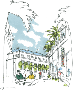 Architectural courtyard illustration